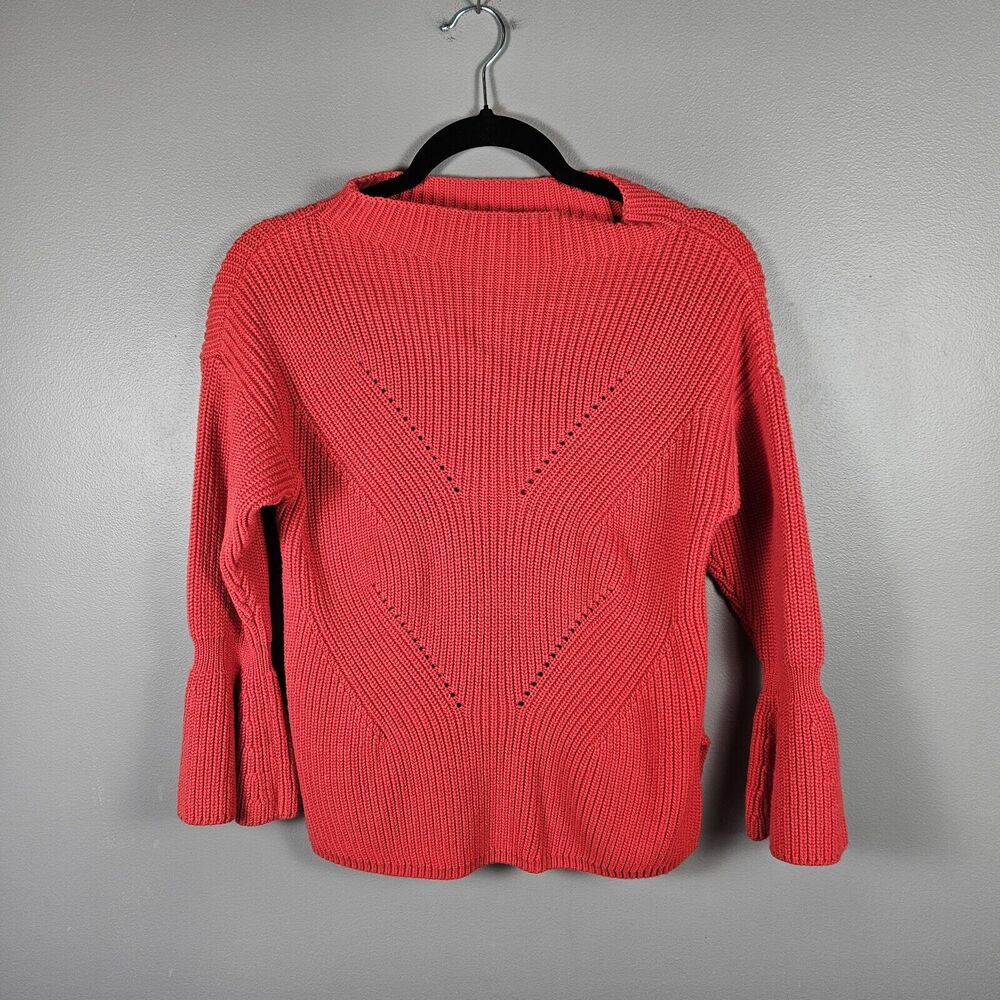 LOFT Red Knit Mock Neck Bell Sleeve Pullover Sweater Chunky Size Small‎